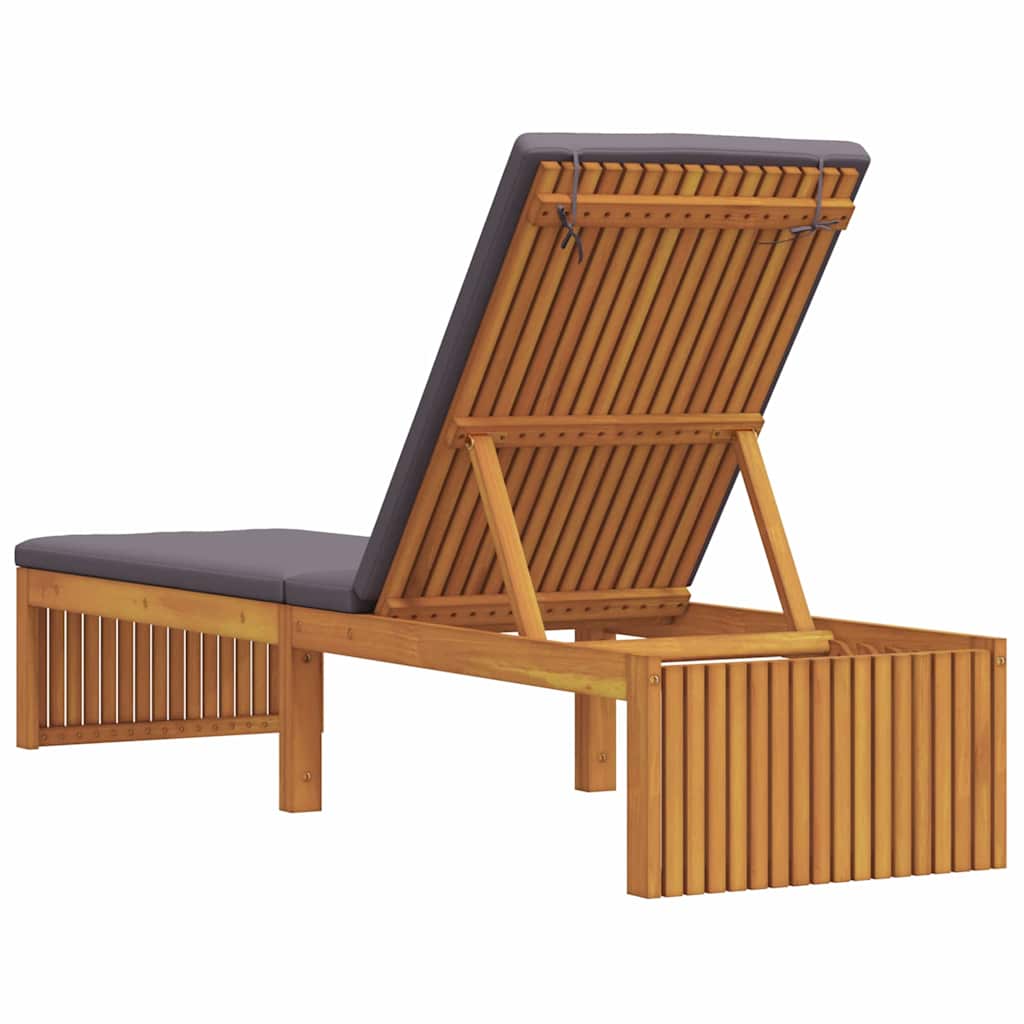 Sun Lounger Reclining Brown 200 x 55 x 94cm Solid Acacia wood
